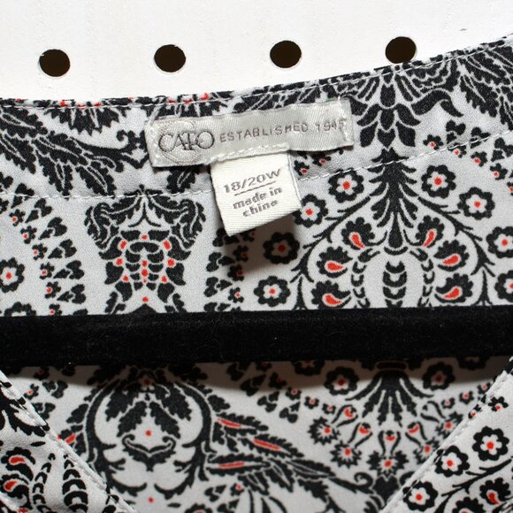 Plus Size Cato 18/20 Black, White & Red High-Low Blouse With Roll Tab Sleeves - Picture 7 of 11